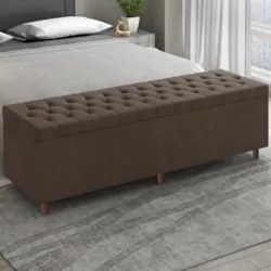 Recamier Baú Estofado Queen 160cm Indra Veludo Marrom Z04 - Mpozenato