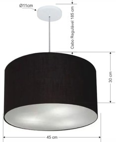 Lustre Pendente Cilíndrico Md-4257 Cúpula em Tecido 45x30cm Preto - Bivolt