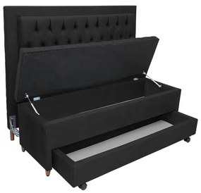 Cabeceira com Calçadeira Baú Solteiro 90cm Paris Capitonê Suede Preto - Sheep Estofados - Preto