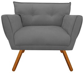 Kit 2 Poltronas Anitta Suede Grafite Pés Palito Castanho - D'Rossi