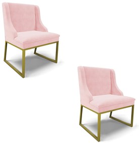 Cadeira Sala de Jantar Industrial Dourado Kit 2 Liz Suede D03 - D'Rossi - Rosa Bebê