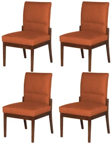 Conjunto 4 Cadeiras De Jantar Aurora Base Madeira Maciça Estofada Suede Telha