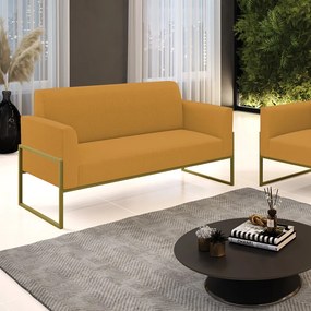 Sofá 2 Lugares Namoradeira Industrial Alta Dourado Marisa Bouclê - Mostarda