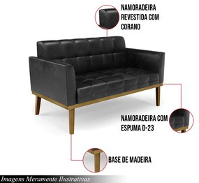 Poltrona Namoradeira Decorativa Karen Pés Fixo em Madeira Castanho PU Preto Brilho G19 - Gran Belo