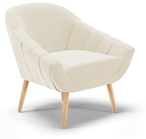 Poltrona Giovana Veludo Bege Pés Palito Natural - Indo Decorar