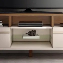 Rack Bancada de TV 60 Pol 160cm Essenza Castanho/Off White - HB Móveis