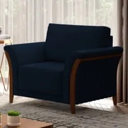 Poltrona Decorativa Sala de Estar 102cm Pés Madeira Roya Z32 Veludo Az