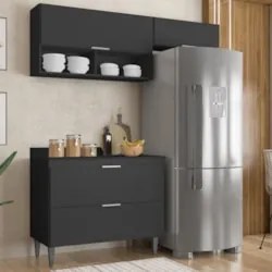 Armário de Cozinha Com Tampo CP03 170cm Pérola Preto Z34      - Mpozen