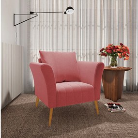 Kit 01 Namoradeira 02 Lugares e 01 Poltrona Marilia Linho Whiski Rose A106 Pés Palito Castanho - D'Rossi