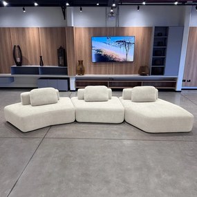 Sofá Ilha Sala de Estar 2 Módulos e Chaise Dakota Encosto Almofadas Soltas Bouclê Rústico OffWhite G33 - Gran Belo