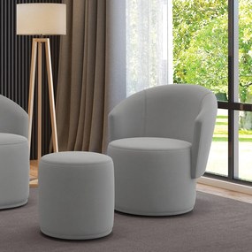 Poltrona e Puff Redondo Orgânico para Sala Malu Suede M11 - D'Rossi - Cinza