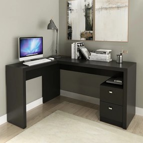 Mesa com 2 Gavetas para Escritório Home Office ME4129 MDP Preto G69 - Gran Belo