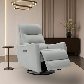 Poltrona do Papai Reclinável Elétrica Sala de Estar Plaza USB e USB-C Gira Balança Couro Cinza Claro G40 - Gran Belo