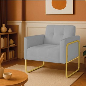 Poltrona Sala Industrial Alta Tubo Dourado Elisa Suede D03 - D'Rossi - Cinza
