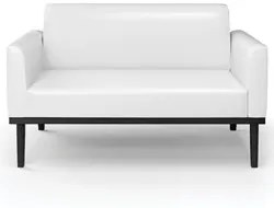 Sofá Namoradeira Base Madeira Preto Maressa Sintético PU Branco - Ibiz
