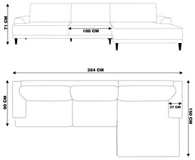 Sofá com Chaise Direita 354cm Índico Linho Marrom G52 - Gran Belo