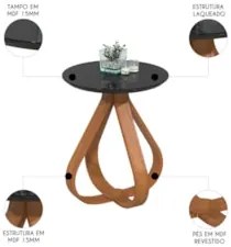 Mesa Lateral Apoio Para Sala Pé de Madeira Samba Preto E05  - Mpozenat