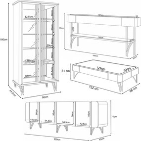 Conjunto 1 Cristaleira 1 Buffet 1 Mesa de Centro e 1 Aparador Texas/Virginia/Rennes Off White/Champagne G26 - Gran Belo