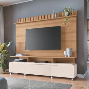 Home Painel Decorativo Alhambra TV até 70 Pol MDP/MDF Pés Rodízio Freijó/Off White G26 - Gran Belo