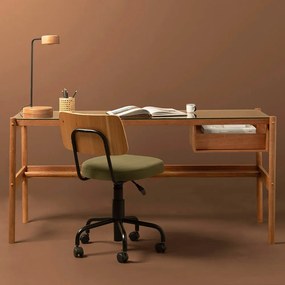 Conjunto Office - Escrivaninha Arp Nozes com Tampo em Vidro 1,60m + Cadeira de Escritório Cult Freijó e Verde Musgo