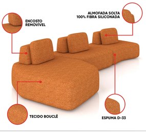 Sofá 3 Lugares Orgânico com Chaise e 2 Módulos Berlim Bouclê Caramelo K01 - D'Rossi