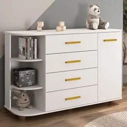 Cômoda Infantil com Cantoneira e 4 Gavetas 100% MDF New Lorena Branco