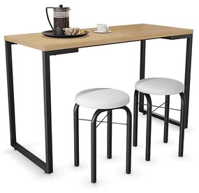 Mesa de Cozinha Industrial Porto Natural 120 cm com 02 Banquetas Manu Corino Branco - D'Rossi