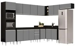 Armário de Cozinha Modulada de Canto 8 Peças CP07 Balcão Preto/Cinza -