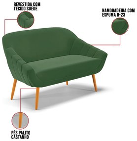 Kit 01 Namoradeira 02 Lugares e 01 Poltrona Giovana Suede Pés Palito Castanho D03 - D'Rossi 



 - Verde