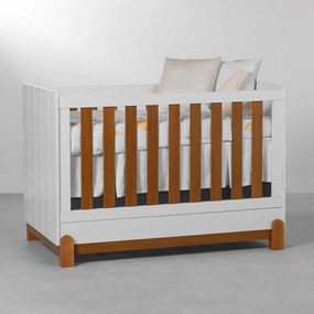 Berço Mini Cama Lotus com Frisos - Branco e Savana - Berço Mini Cama Lotus com Frisos - Branco Fosco e Savana