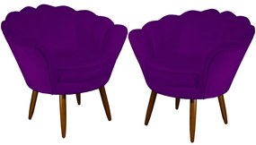Kit 2 Poltronas Decorativas Pétala Pés Palito Veludo Roxo - Sheep Estofados