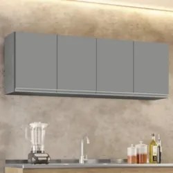 Armário de Cozinha Aéreo 160cm Com 4 Portas Nevada Cinza    - Lumil