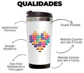 Copo Térmico 500ml Inox Coração Pixel