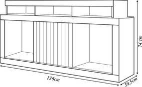 Rack Bancada Lagoa 136cm MDP Portas Ripados de Correr Fendi/Buriti G11 - Gran Belo