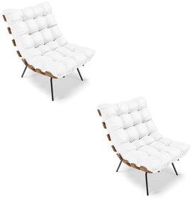 Kit 02 Poltronas Costela Corino Base Metálica Preto - D'Rossi - Branco