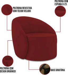 Poltrona Decorativa Orgânica Giratória Lua Veludo D03 - D'Rossi  - Marsala