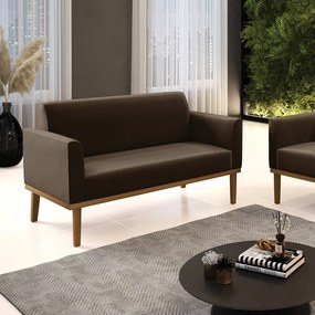 Sofá 2 Lugares Namoradeira Marisa Base Madeira Castanho Suede D03 - D'Rossi - Marrom