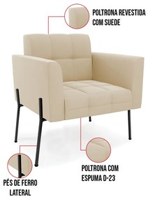 Poltrona Pé de Ferro Preto para Sala Elisa Suede D03 - D'Rossi - Bege