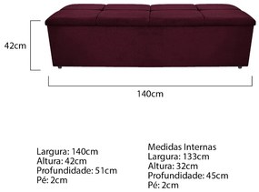 Calçadeira Munique 140 cm Casal Suede Bordô - ADJ Decor