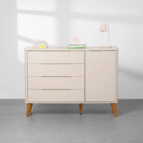Cômoda Boom 4 Gavetas 1 Porta com Pés Retrô Mel - Areia