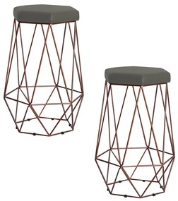 Kit 2 Banqueta Decorativa Rubel Base Bronze Suede Cinza G41 - Gran Belo