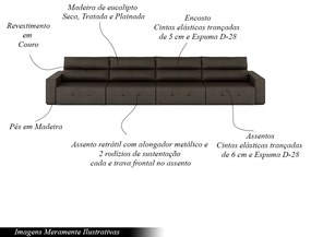 Sofá Retrátil 8 Lugares 524cm 4 Módulos Nero Couro Marrom G52 - Gran Belo