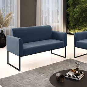 Sofá Namoradeira Base Industrial Preto Marisa Suede D03 - D'Rossi - Azul Marinho
