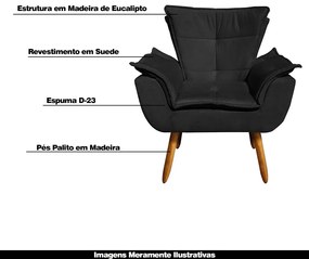 Poltrona Decorativa Pés Palito Charger Suede Preto G19 - Gran Belo