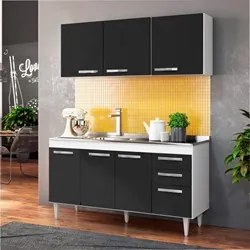 Armário Aéreo Parma e Balcão Gabinete Lisboa com Pia Inox 150cm Branco