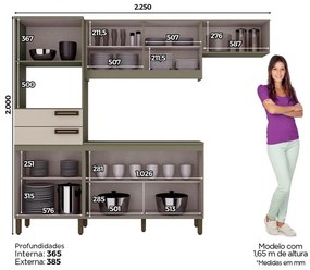 Cozinha Compacta C/ Gabinete Tampo Balcão Armário Aéreo - Nature Off/White