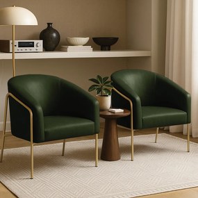 Poltrona Sala Industrial Alta Dourado Kit 2 Stella Sintético PU D03 - D'Rossi - Verde