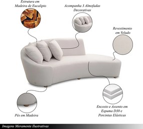 Sofá Sala de Estar Living Design Moderno 270cm com Almofadas Trinity Veludo Bege G93 - Gran Belo
