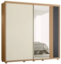Guarda Roupa Casal 240cm com Espelho Aline Flex A02 Off/Titanium - Mpo