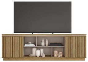 Rack TV 75 Pol 180cm Bancada Ripado com Rodízio Noan Bege Amarelado/Cinza C01 - D'Rossi